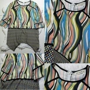 ☄Belissa Mixed Vintage Prints Pointed Hem Top